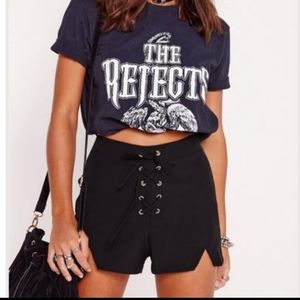 Missguided high waisted black lace up shorts